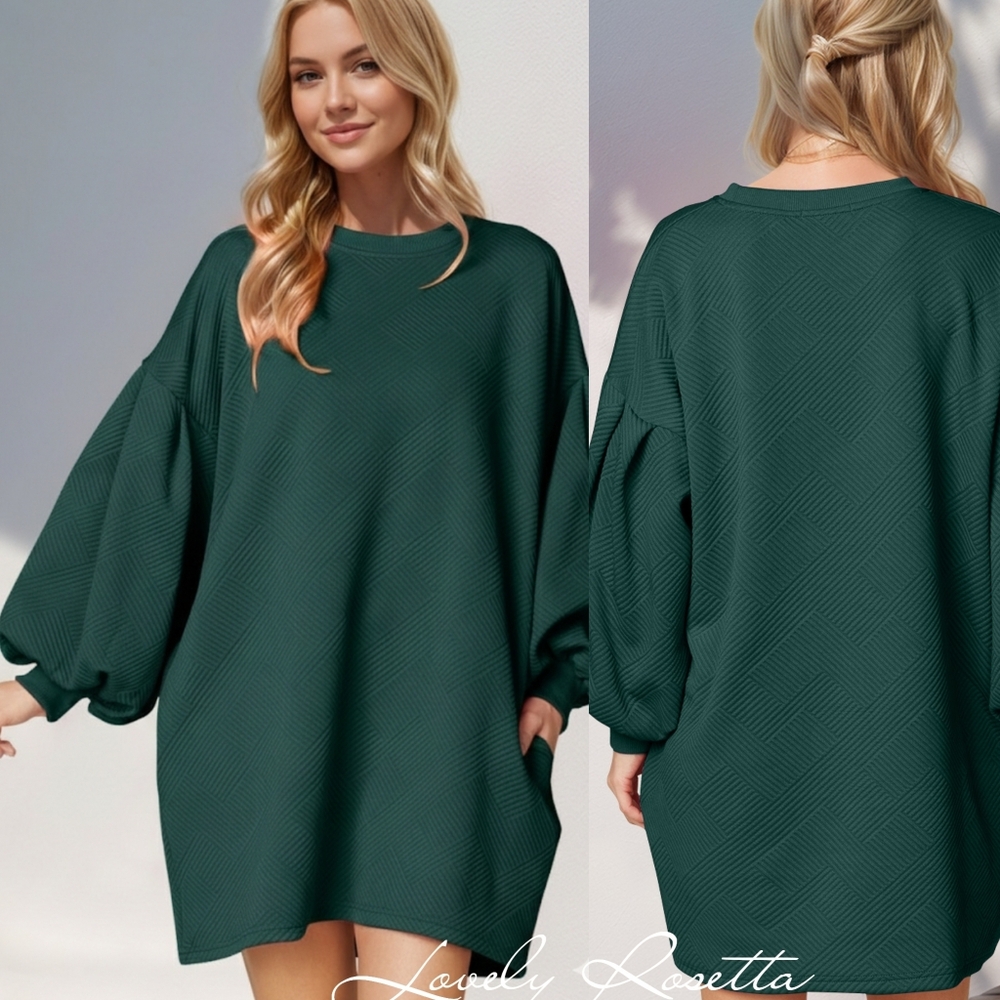 Green Drop Shoulder Lantern Sleeve Mini Dress - Picture 4 of 5